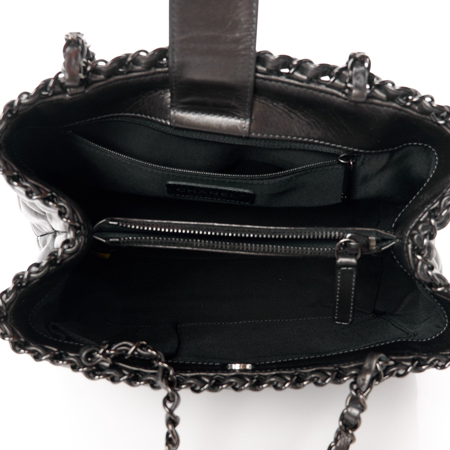 Chanel Metallic Aged Calfskin Quilted Small Chain Me Tote Silver 5 of 10