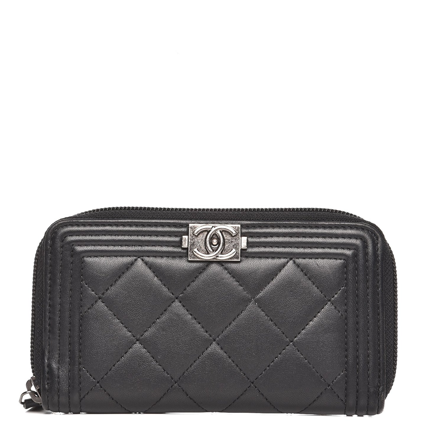 Lambskin Quilted Small Boy Zip Around Wallet Black