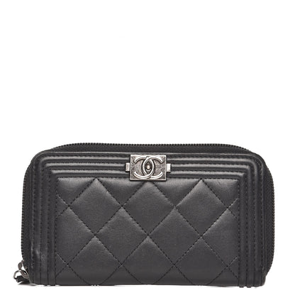 Chanel Lambskin Quilted Small Boy Zip Around Wallet Black 1 of 10