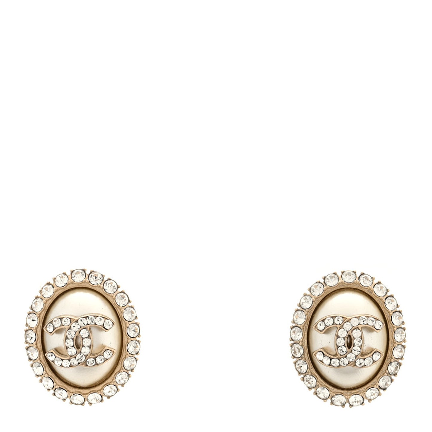 Pearl Crystal Oval CC Earrings Gold