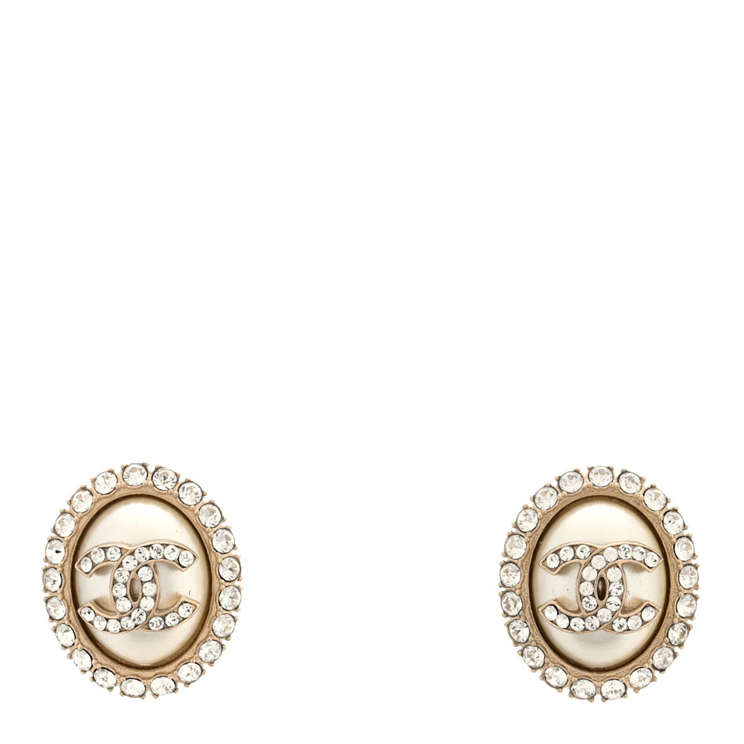 Chanel Pearl Crystal Oval CC Earrings Gold 1 of 4