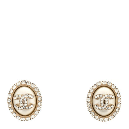 Chanel Pearl Crystal Oval CC Earrings Gold 1 of 4