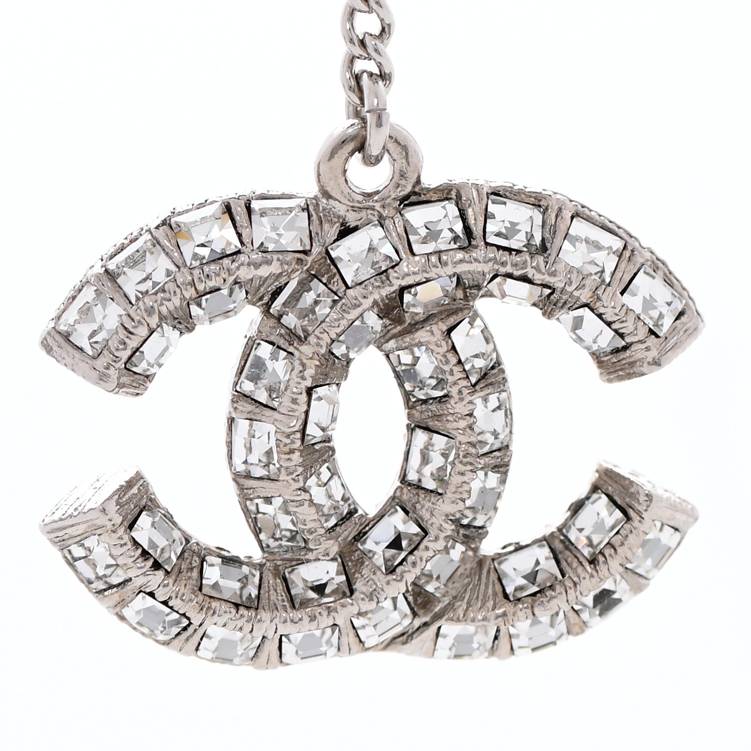 Chanel Baguette Crystal CC Drop Earrings Silver 4 of 4
