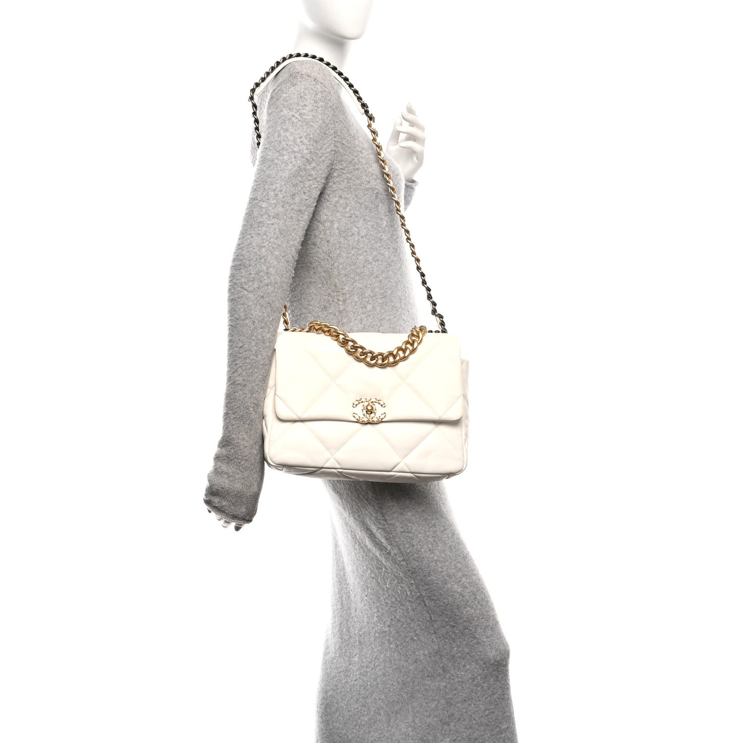 Chanel Lambskin Quilted Large Chanel 19 Flap White 2 of 11