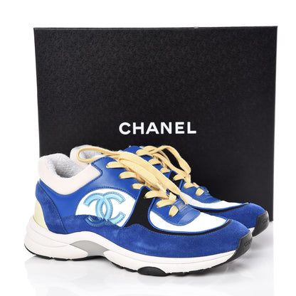 Chanel Nylon Lambskin Suede CC Womens Sneakers 37.5 Blue White Black 13 of 13
