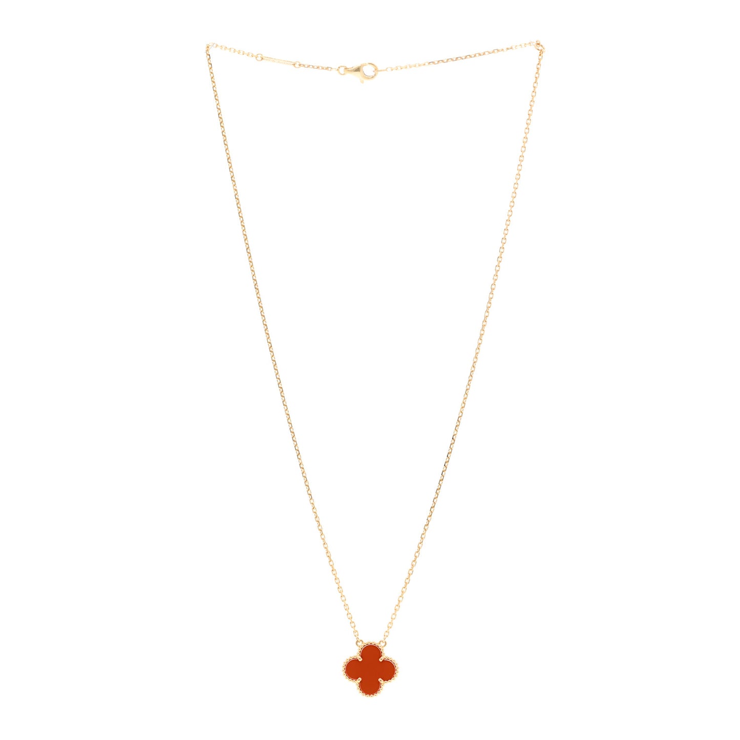 18K Yellow Gold Carnelian Vintage Alhambra Pendant Necklace
