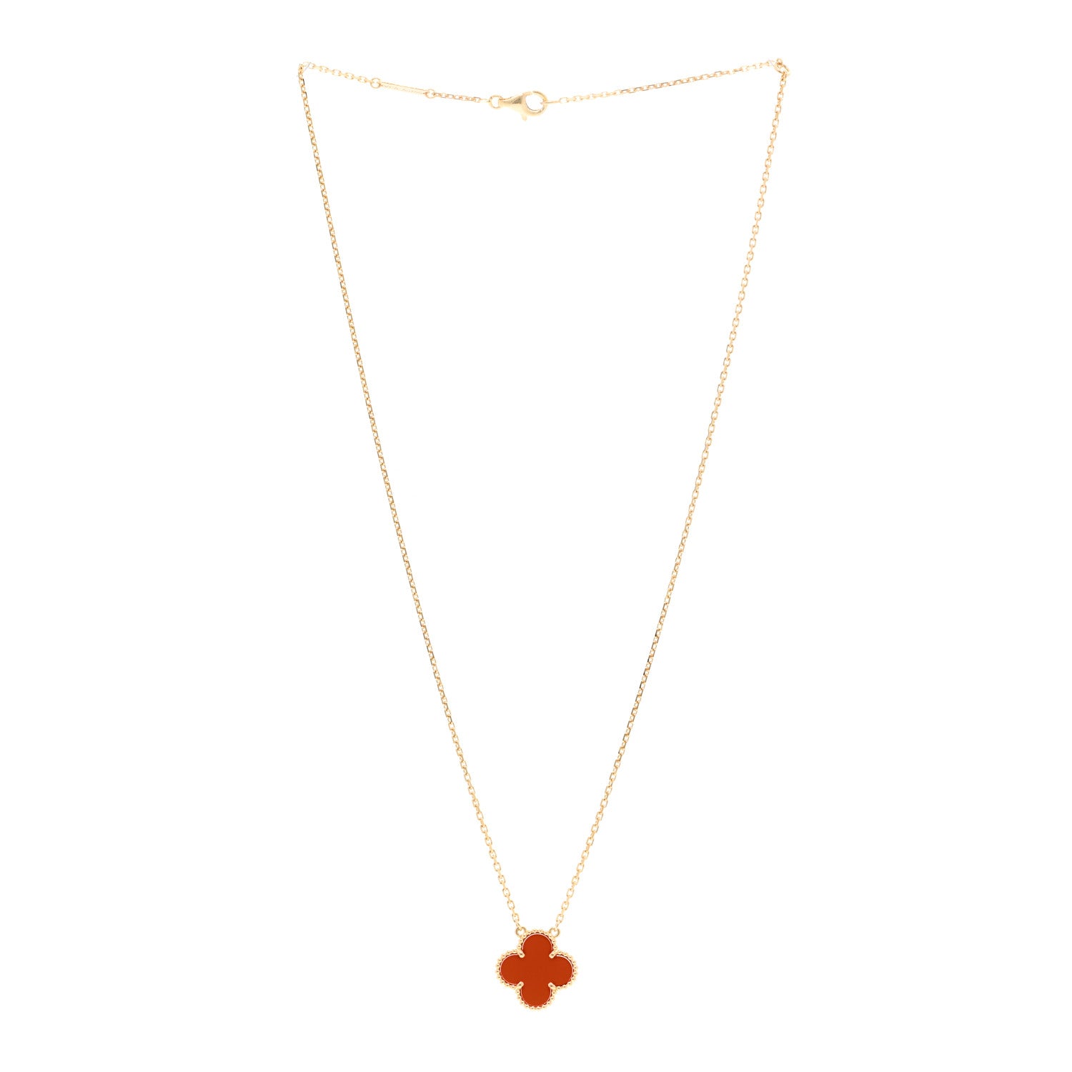 Van Cleef & Arpels 18K Yellow Gold Carnelian Vintage Alhambra Pendant Necklace 3 of 4