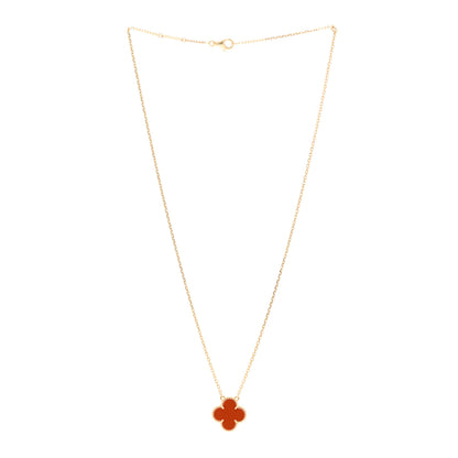 Van Cleef & Arpels 18K Yellow Gold Carnelian Vintage Alhambra Pendant Necklace 3 of 4