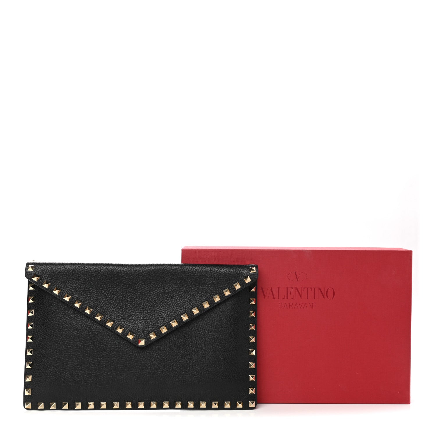 Valentino Garavani Pebbled Calfskin Large Rockstud Envelope Clutch Black 8 of 8