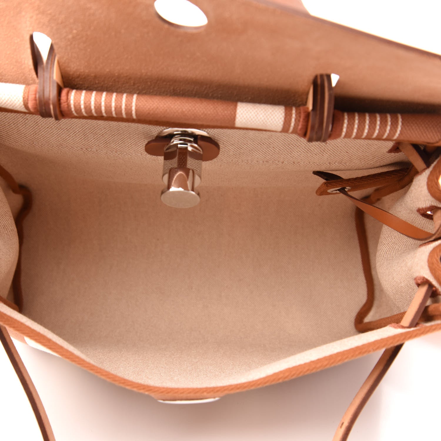 Hermes Vache Hunter Toile H Vibration Herbag Zip Retourne 31 PM Fauve Ecru Beige 6 of 12