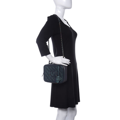 Chanel Iridescent Caviar Quilted Medium CC Filigree Vanity Case Dark Turquoise 2 of 10