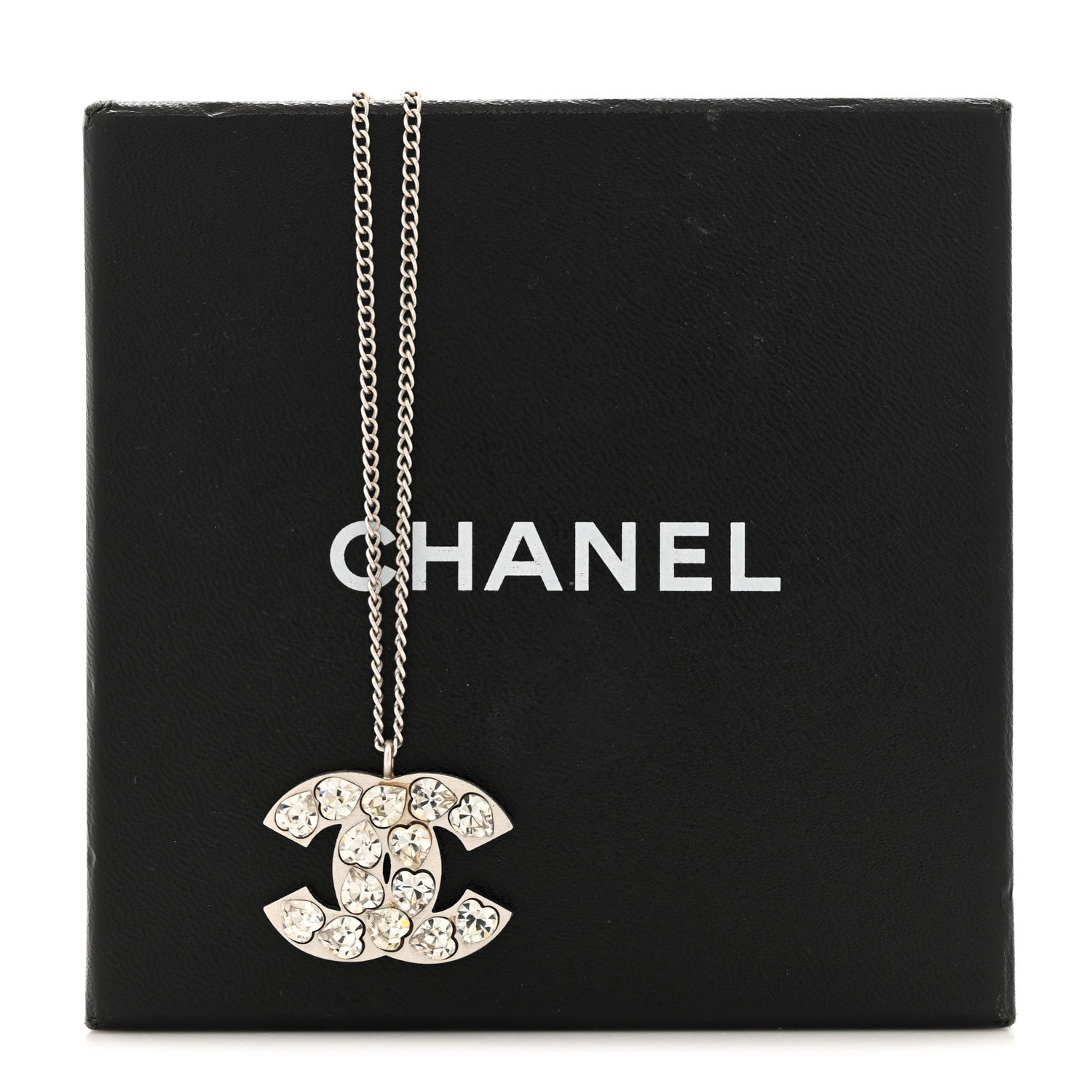Chanel Crystal Heart CC Necklace Silver 6 of 6