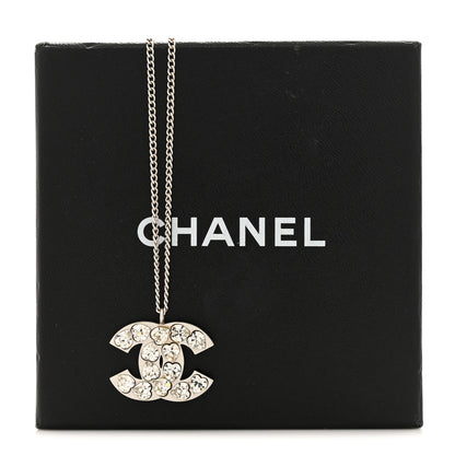 Chanel Crystal Heart CC Necklace Silver 6 of 6