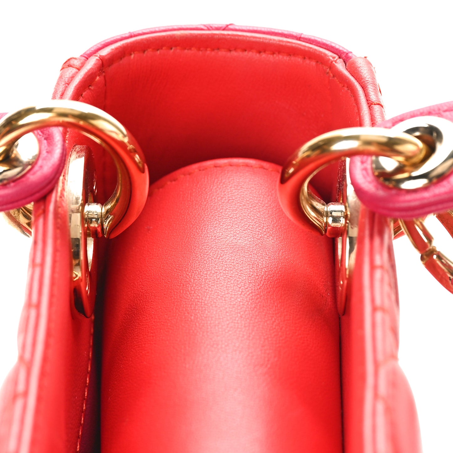 Lambskin Cannage Mini Bi-Color Lady Dior Red Fuchsia