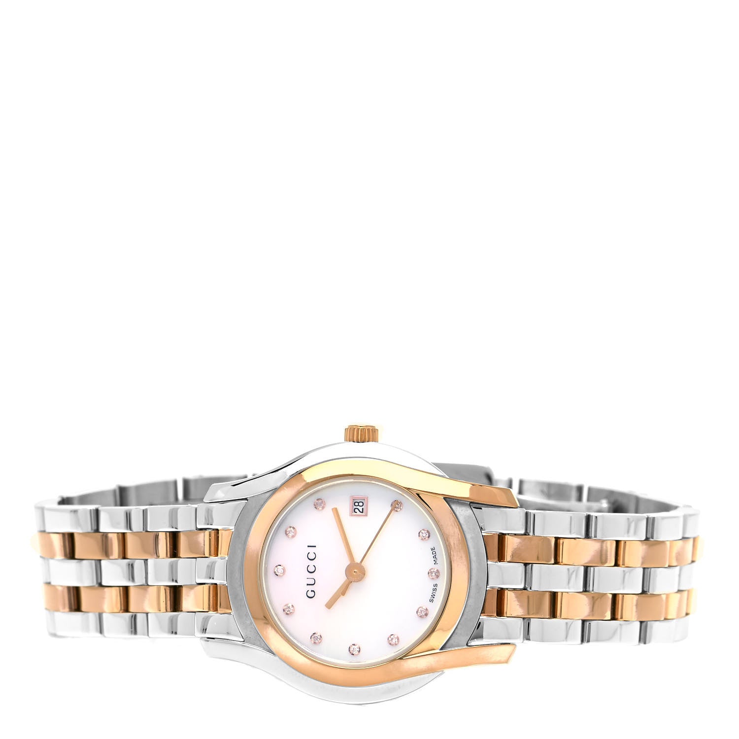Gucci Stainless Steel Diamond Mother of Pearl 27mm 5500L Two Tone Quartz Watch 2 of 4