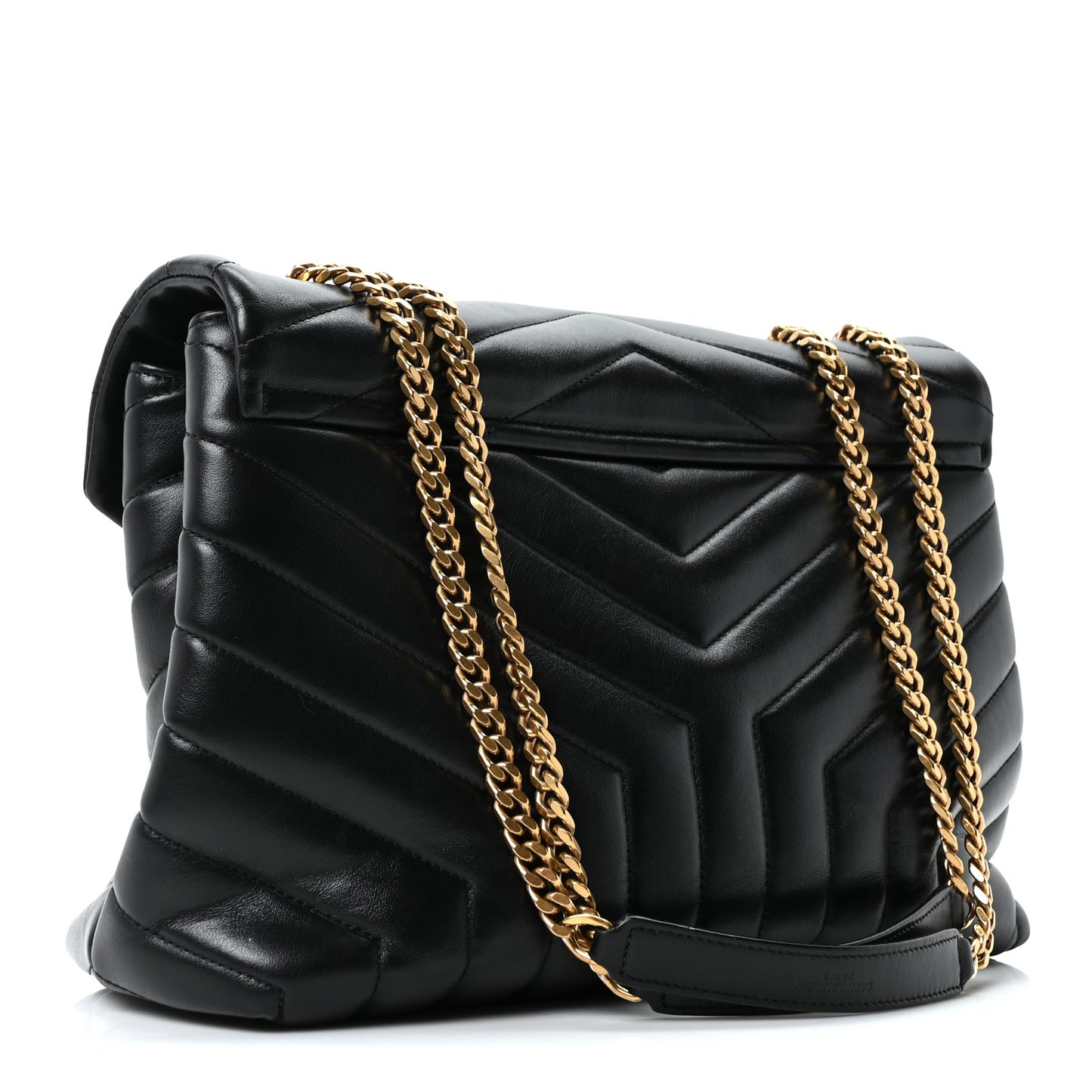 Calfskin Y Quilted Monogram Medium Loulou Chain Satchel Black