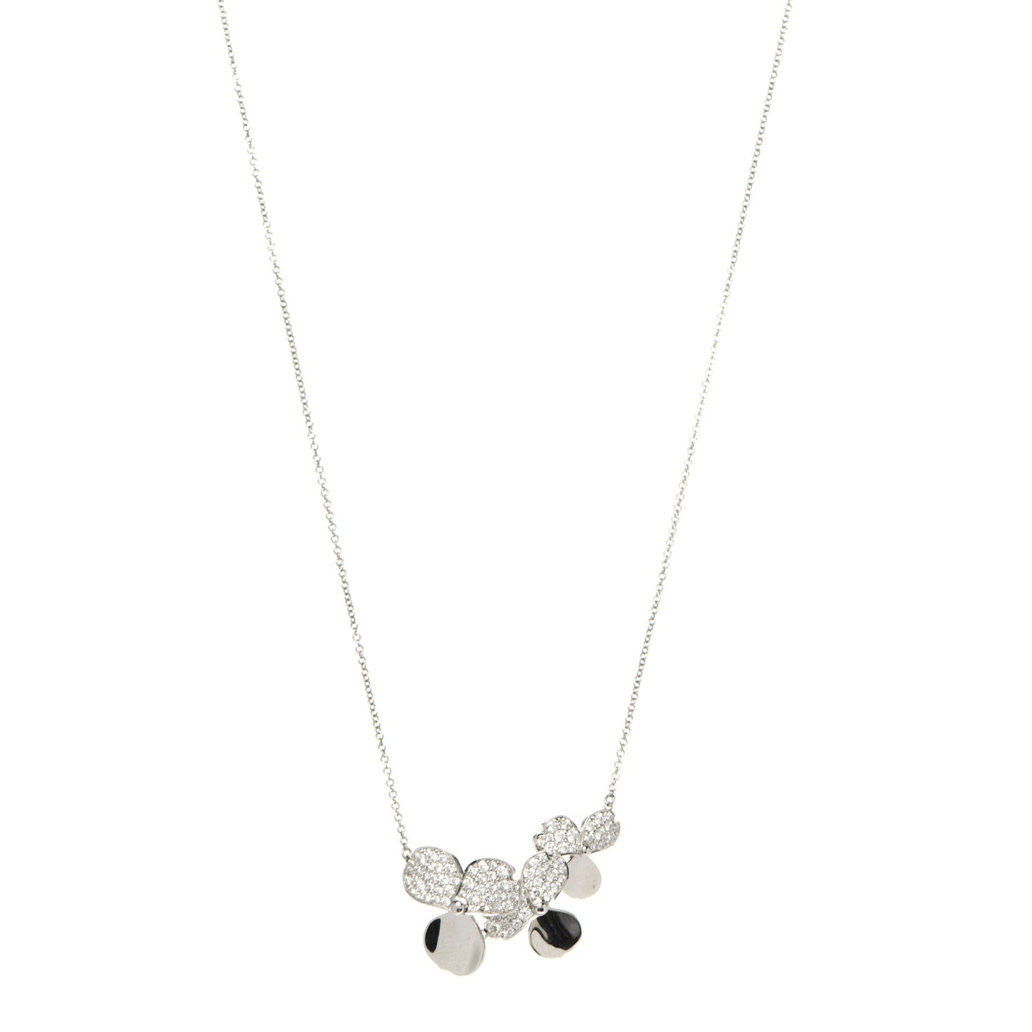 Platinum Diamond Mini Paper Flowers Cluster Pendant Necklace