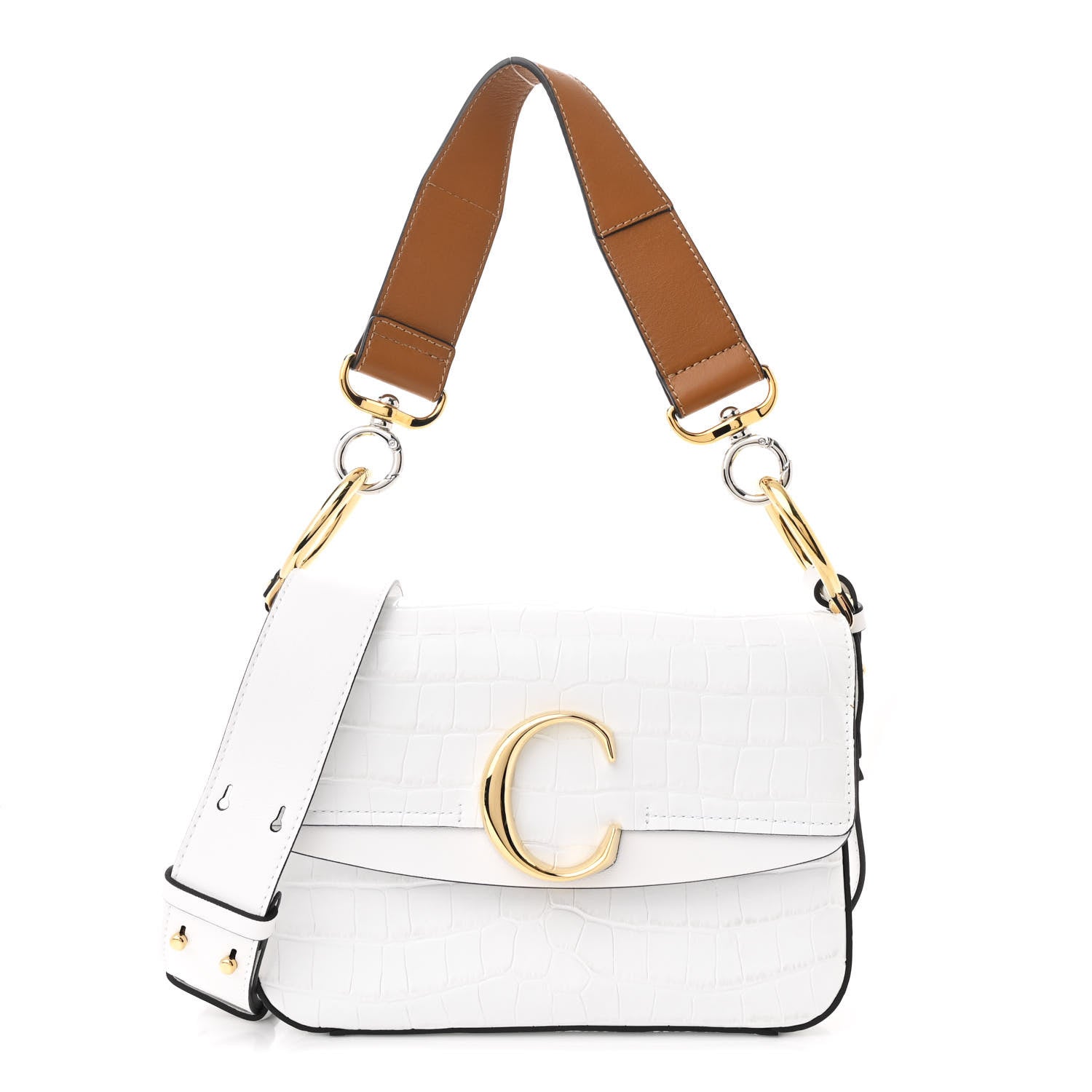 Chloe Calfskin Crocodile Embossed Small C Double Carry Brilliant White 1 of 10
