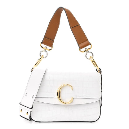Chloe Calfskin Crocodile Embossed Small C Double Carry Brilliant White 1 of 10
