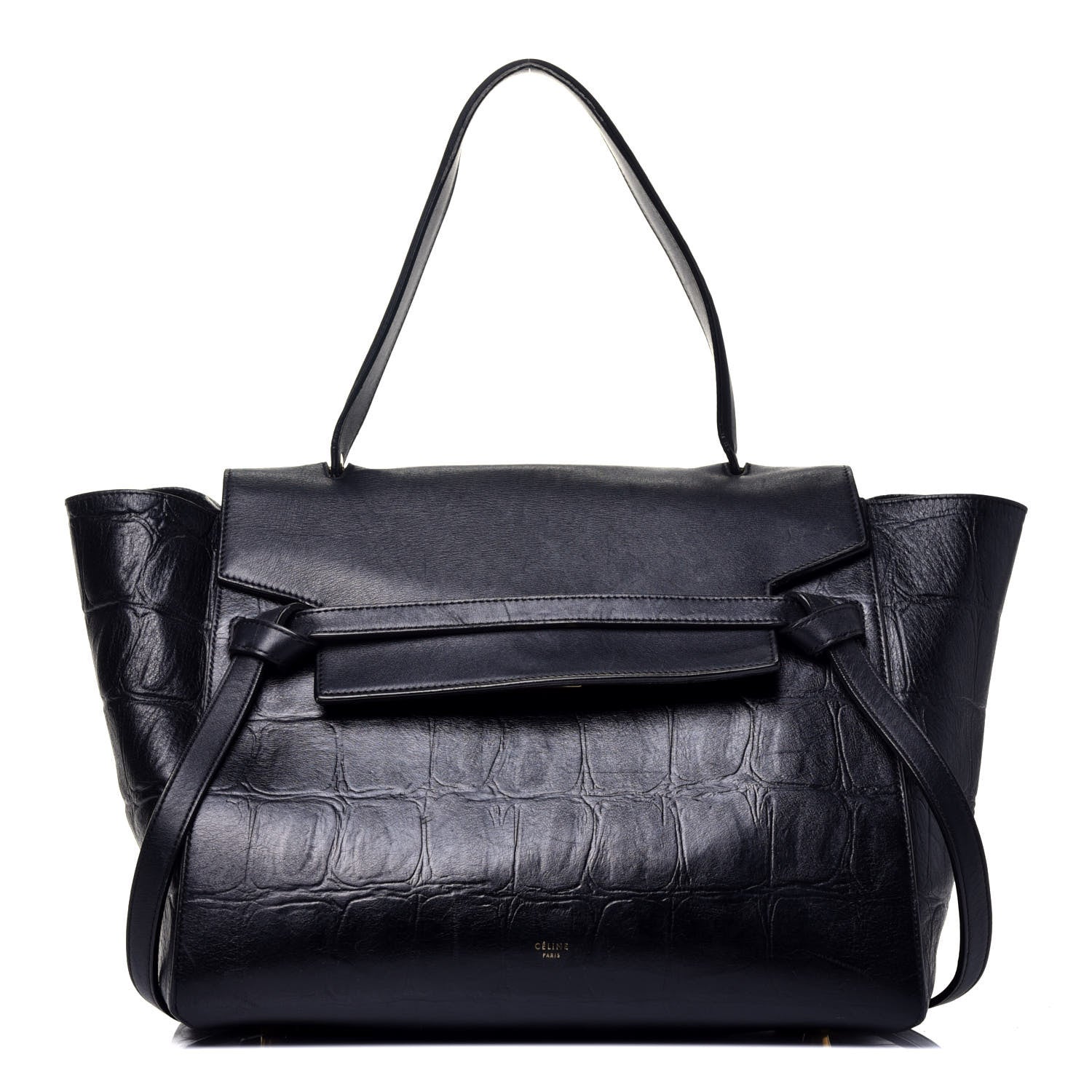 Celine Calfskin Crocodile Embossed Small Belt Bag Navy 1 of 9