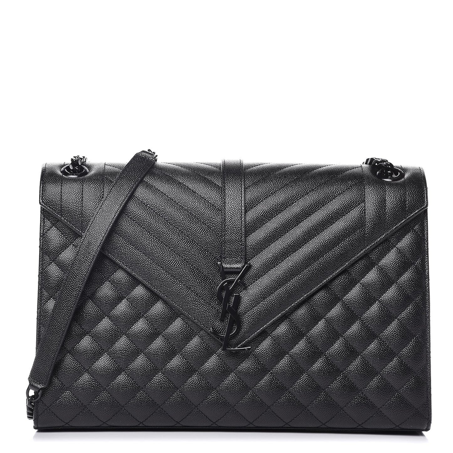 Grain De Poudre Textured Mixed Matelasse Large Triquilt Monogram Monochrome Satchel Black