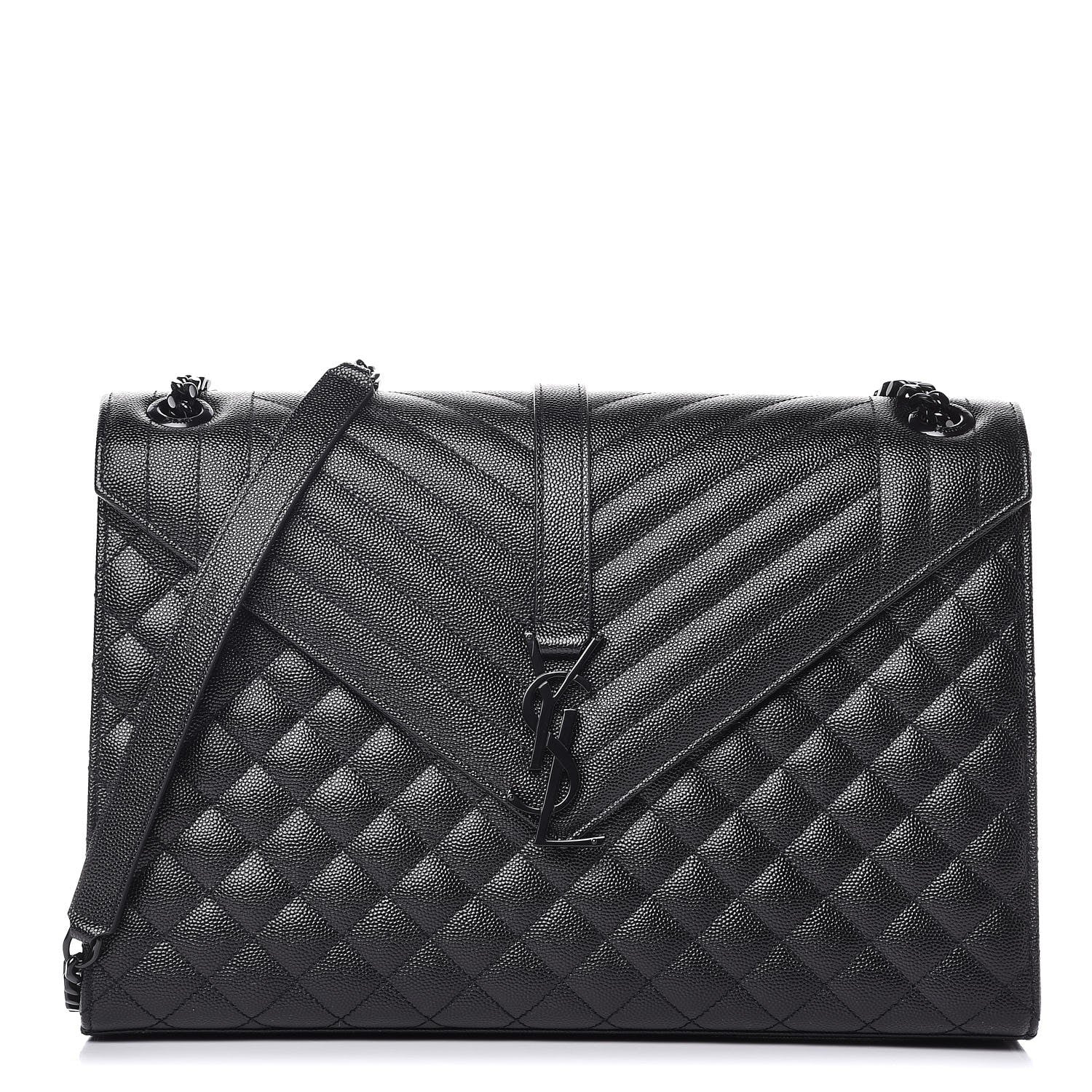 Saint Laurent Grain De Poudre Textured Mixed Matelasse Large Triquilt Monogram Monochrome Satchel Black 1 of 8