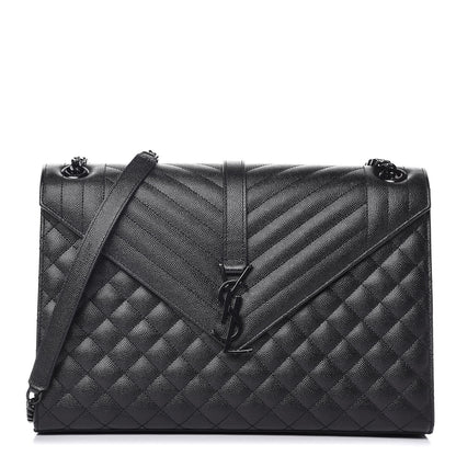 Saint Laurent Grain De Poudre Textured Mixed Matelasse Large Triquilt Monogram Monochrome Satchel Black 1 of 8