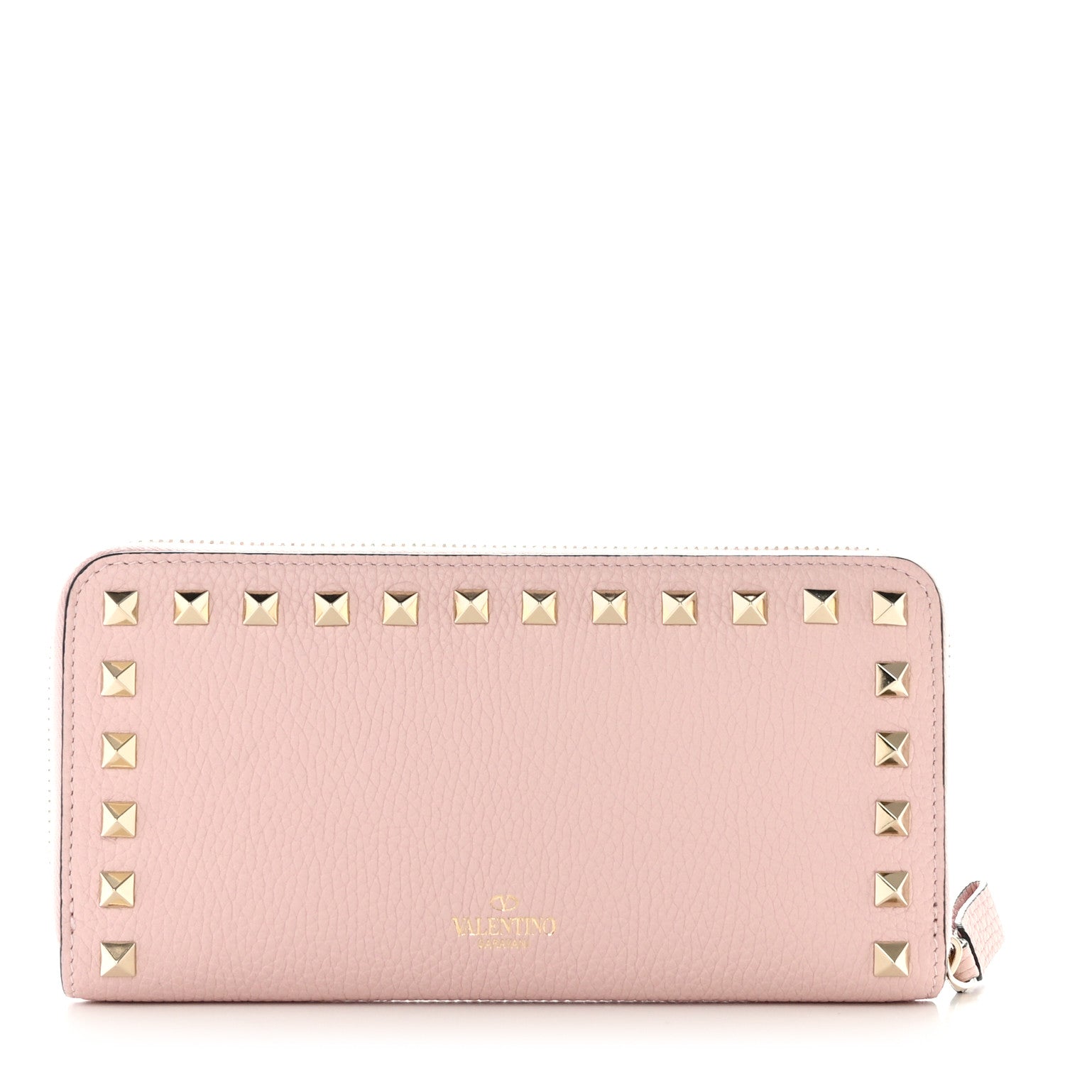 Valentino Garavani Pebbled Calfskin Rockstud Zip Around Wallet Water Rose 1 of 7