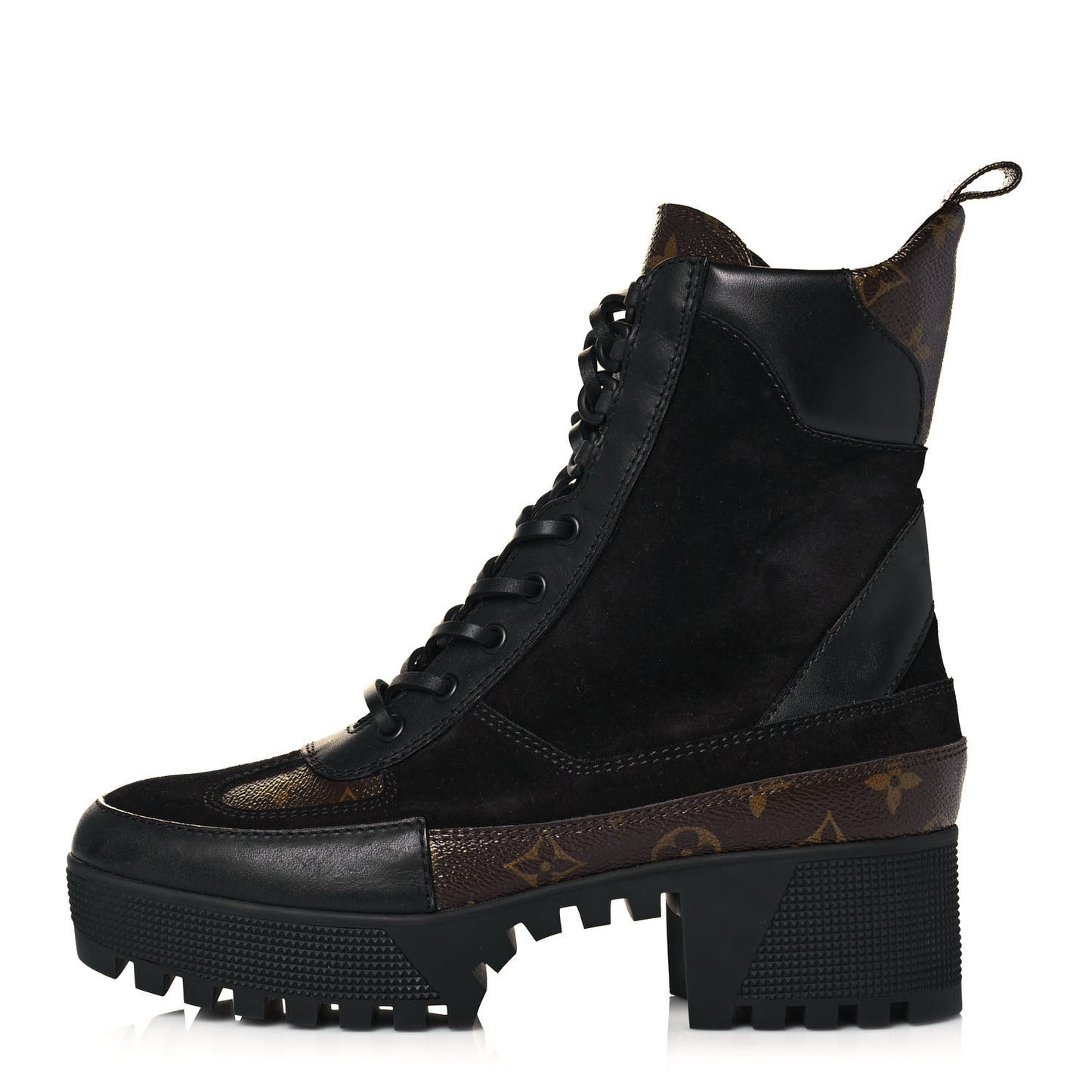 Suede Calfskin Monogram Laureate Platform Desert Boots 39.5 Black