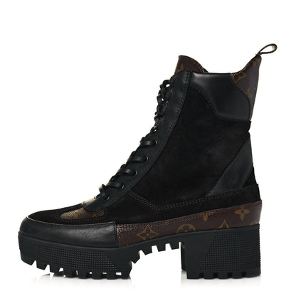Louis Vuitton Suede Calfskin Monogram Laureate Platform Desert Boots 39.5 Black 1 of 6