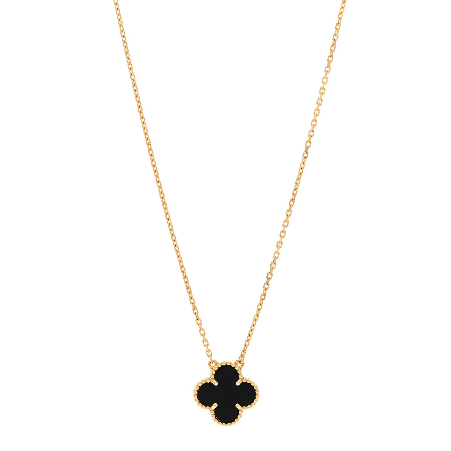 18K Yellow Gold Black Onyx Vintage Alhambra Pendant Necklace