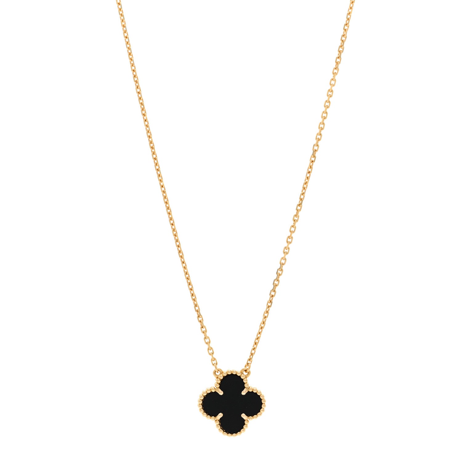 Van Cleef & Arpels 18K Yellow Gold Black Onyx Vintage Alhambra Pendant Necklace 1 of 6