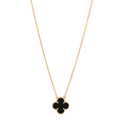 Van Cleef & Arpels 18K Yellow Gold Black Onyx Vintage Alhambra Pendant Necklace 1 of 6