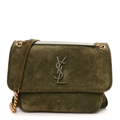 Saint Laurent Suede Monogram Medium Niki Chain Satchel Loden Green 1 of 10