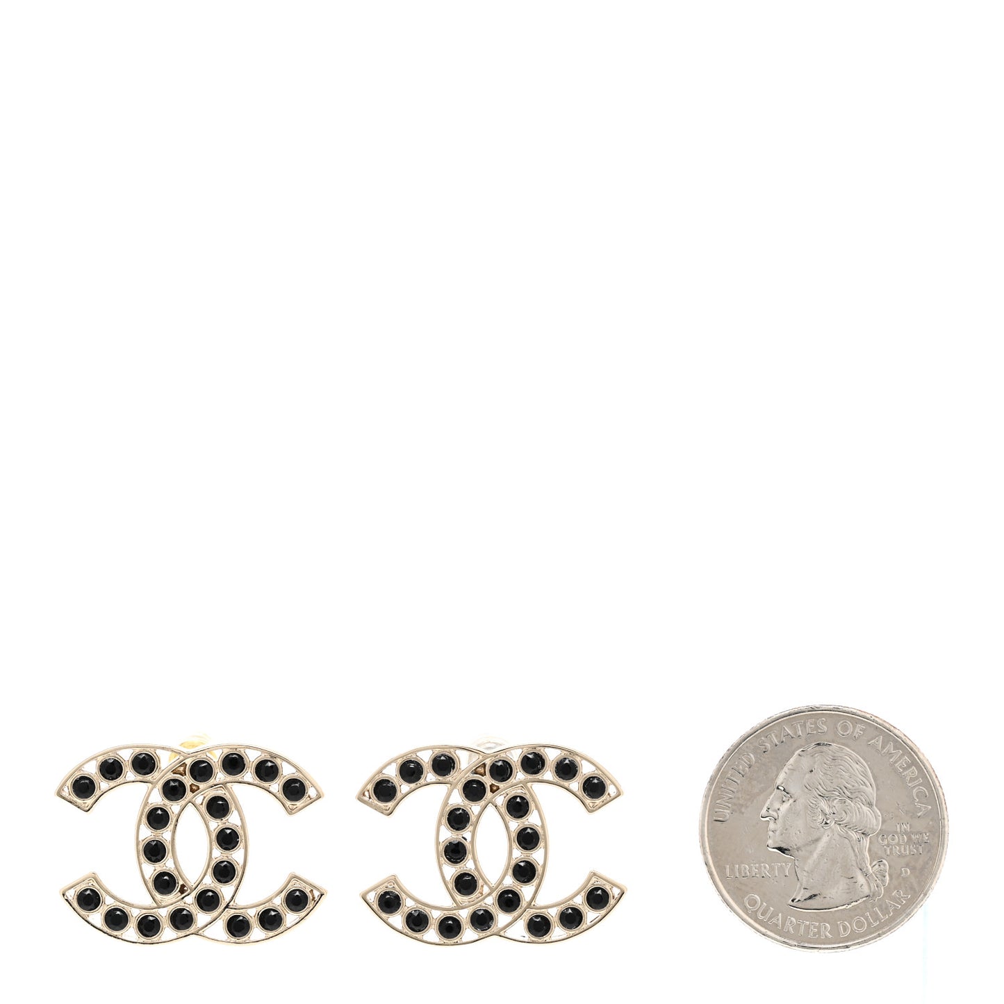 Large Strass Crystal CC Earrings Black Gold