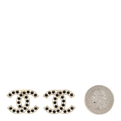 Chanel Large Strass Crystal CC Earrings Black Gold 2 of 5