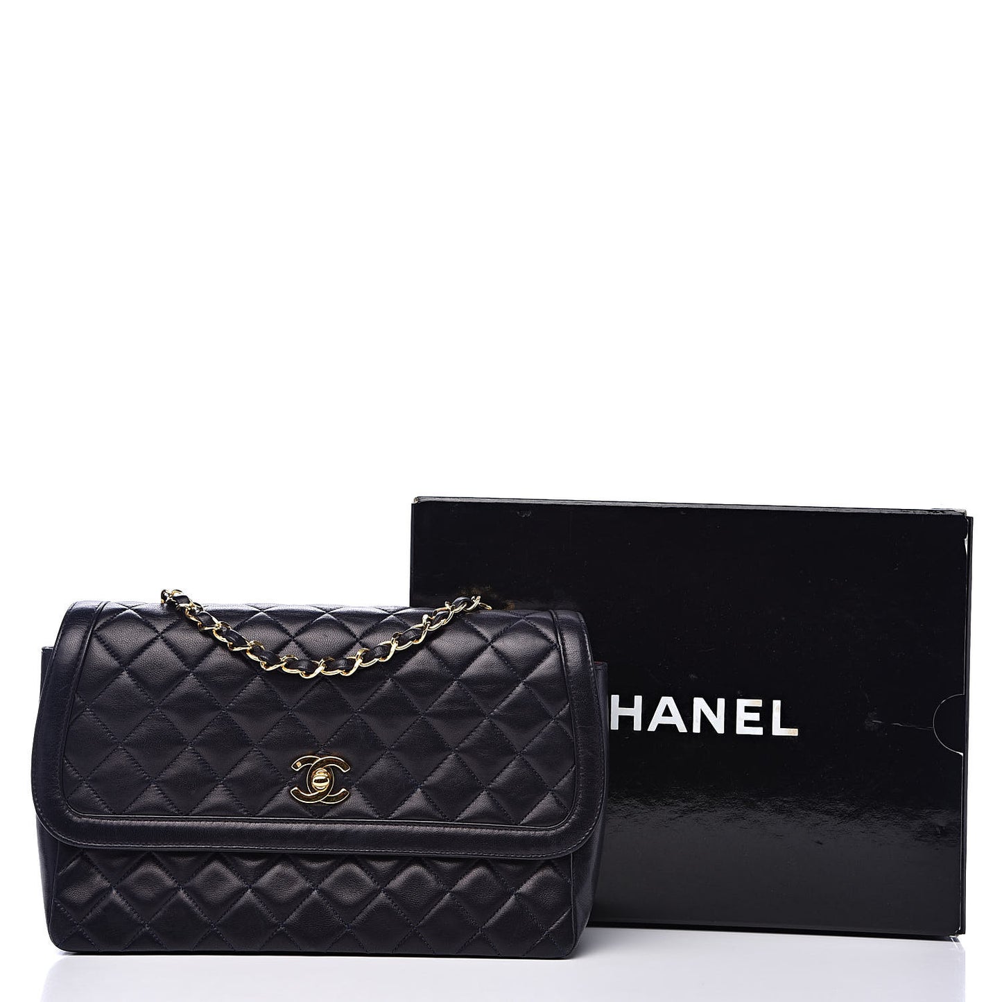Lambskin Quilted Medium Single Flap Navy Blue