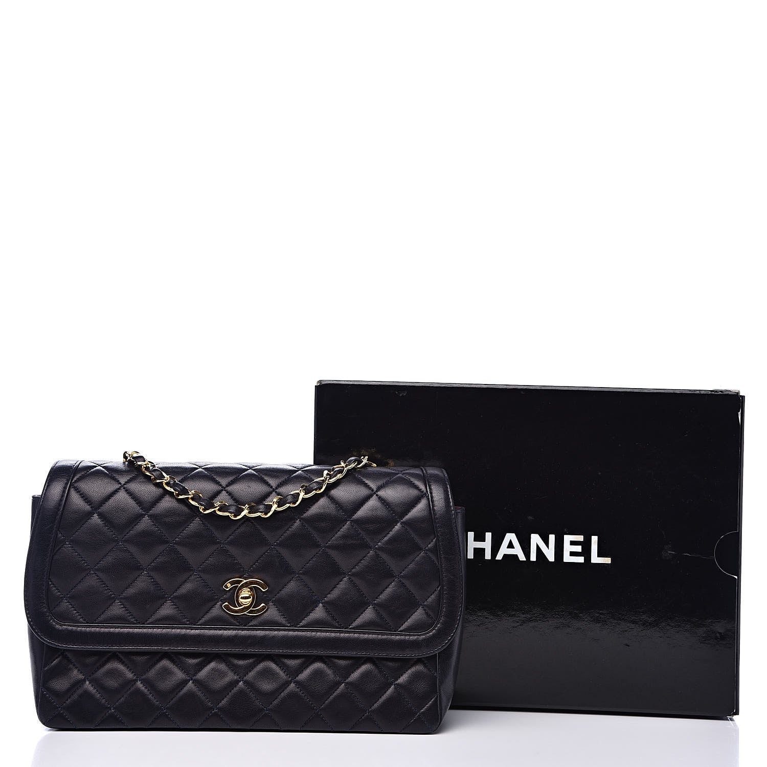 Chanel Lambskin Quilted Medium Single Flap Navy Blue 16 of 16