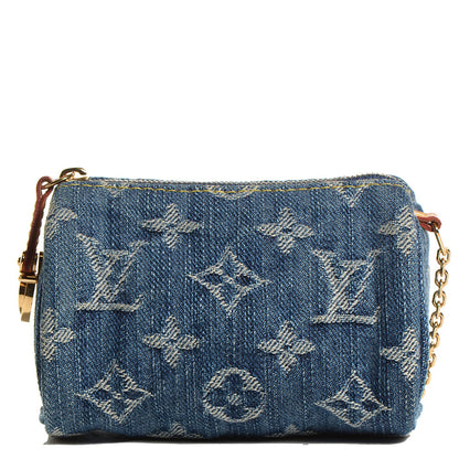 Louis Vuitton Monogram Denim Pochette Speedy PM Key Holder Blue 1 of 7