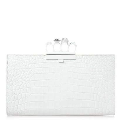 Alexander McQueen Calfskin Crocodile Embossed Knuckle Flat Clutch White 1 of 10