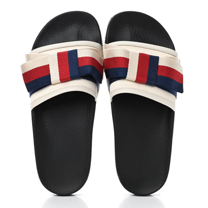 Gucci Satin Web Sylvie Bow Slide Sandals 38 White 5 of 11