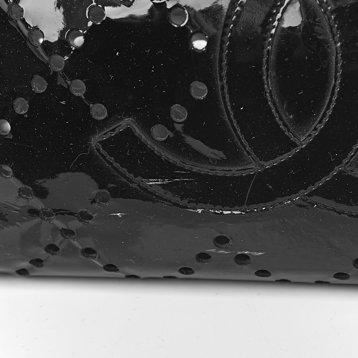 Patent Perforated CC Shopping Tote Black