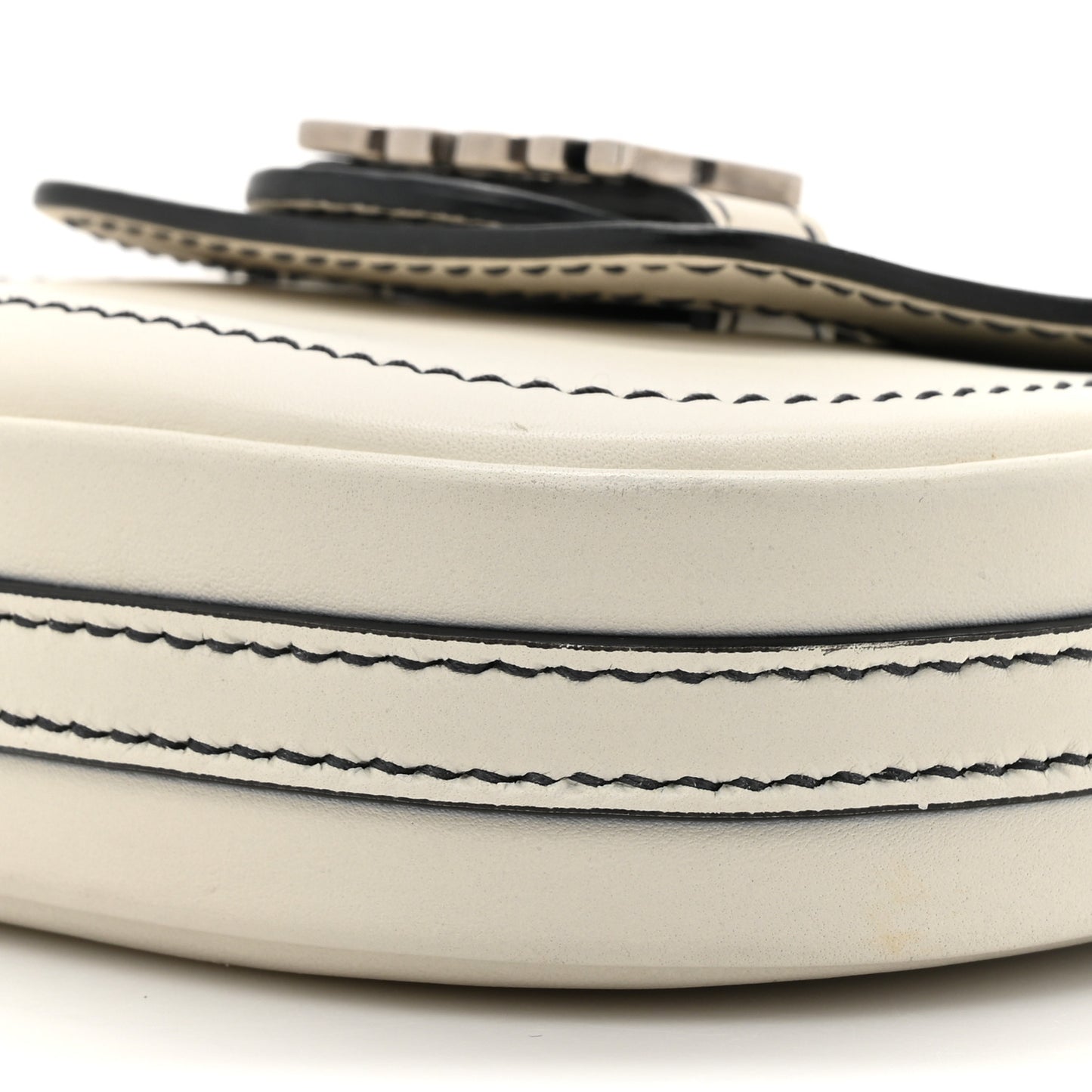 Calfskin Mini D Fence Saddle Bag White