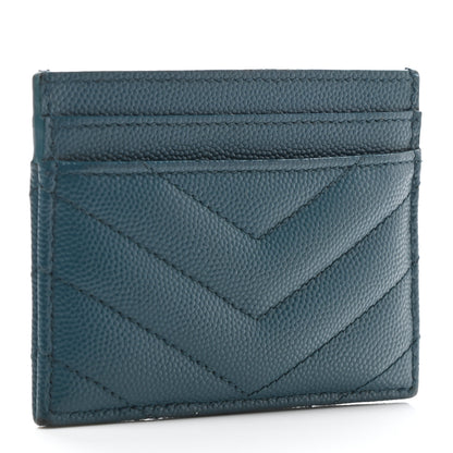 Saint Laurent Grain De Poudre Matelasse Chevron Monogram Credit Card Case Peacock Green 3 of 7