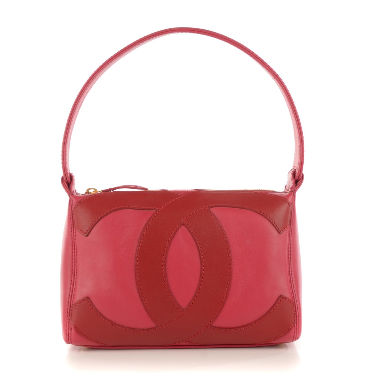 Lambskin Small CC Stitched Shoulder Bag Red Pink