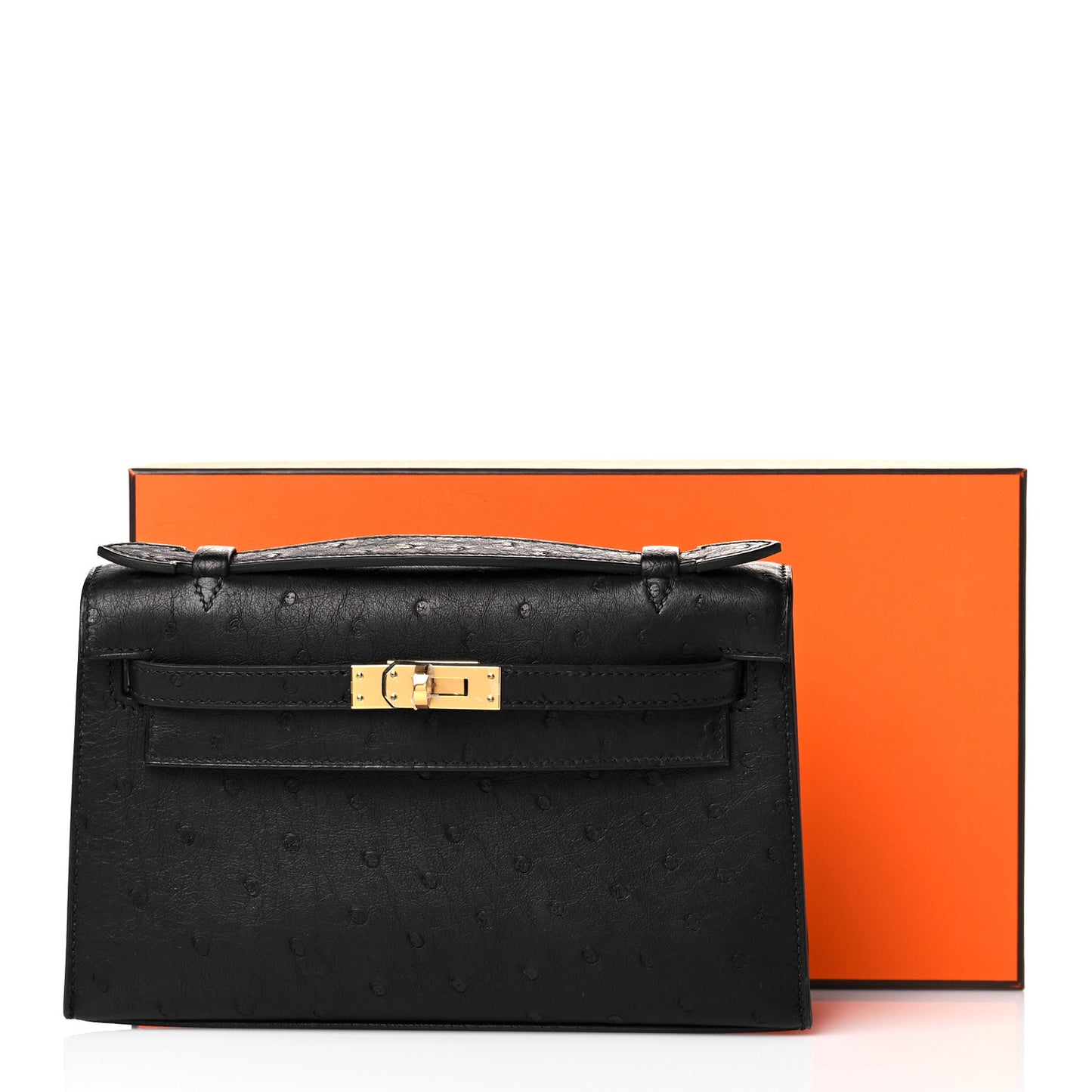 Ostrich Kelly Pochette Black