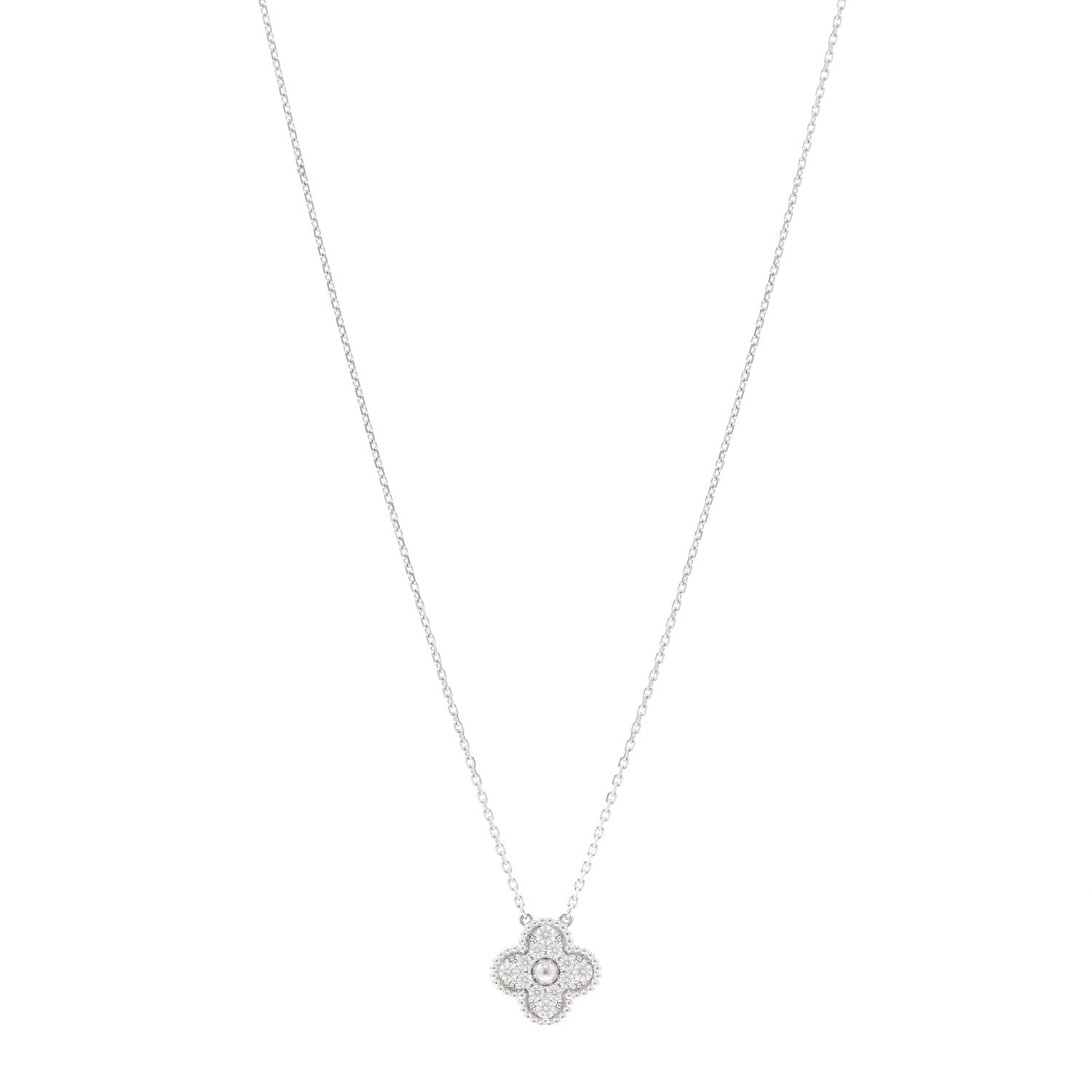 Van Cleef & Arpels 18K White Gold Diamond Vintage Alhambra Pendant Necklace 1 of 5
