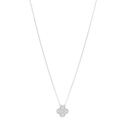 Van Cleef & Arpels 18K White Gold Diamond Vintage Alhambra Pendant Necklace 1 of 5