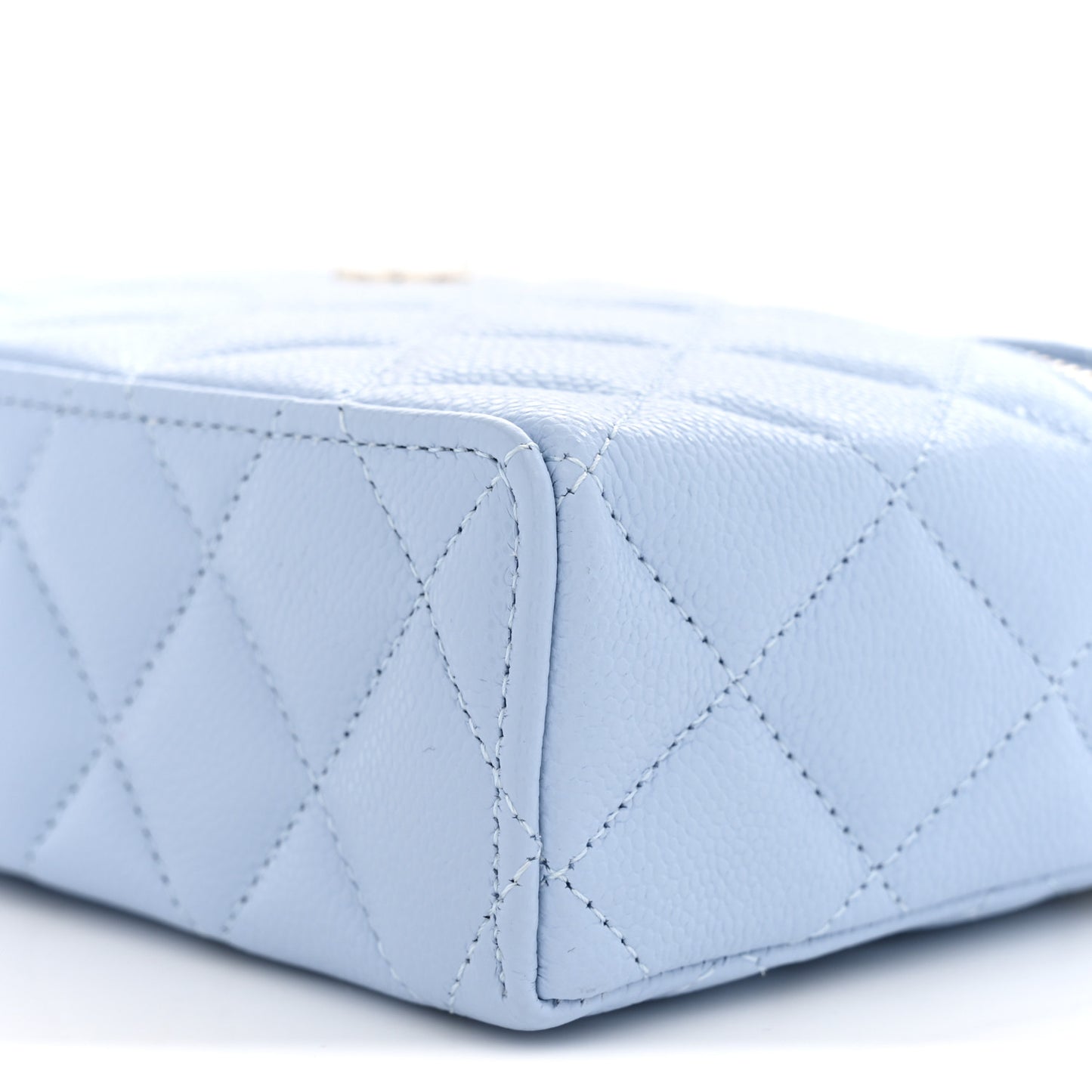 Caviar Quilted Top Handle Slim Vanity With Chain Light Blue
