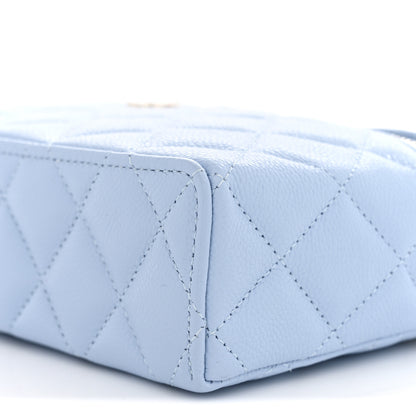 Chanel Caviar Quilted Top Handle Slim Vanity With Chain Light Blue 10 of 11